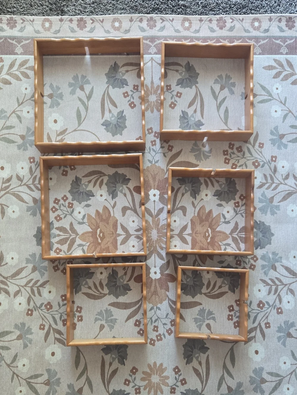 6 Mid Century Modern Interlocking Wooden Shadow Box Shelves. Made In Japan